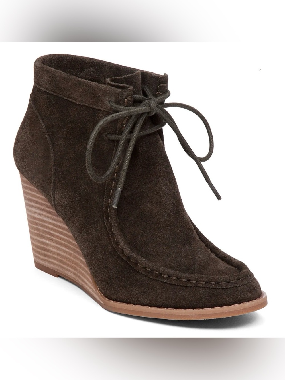 Lucky Brand Ysabel Suede Lace-Up Wedge Ankle Bootie in Moss Green